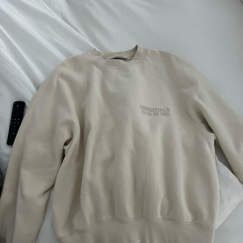 Essentials Cream Crewneck Sweater Soft Cotton Blend